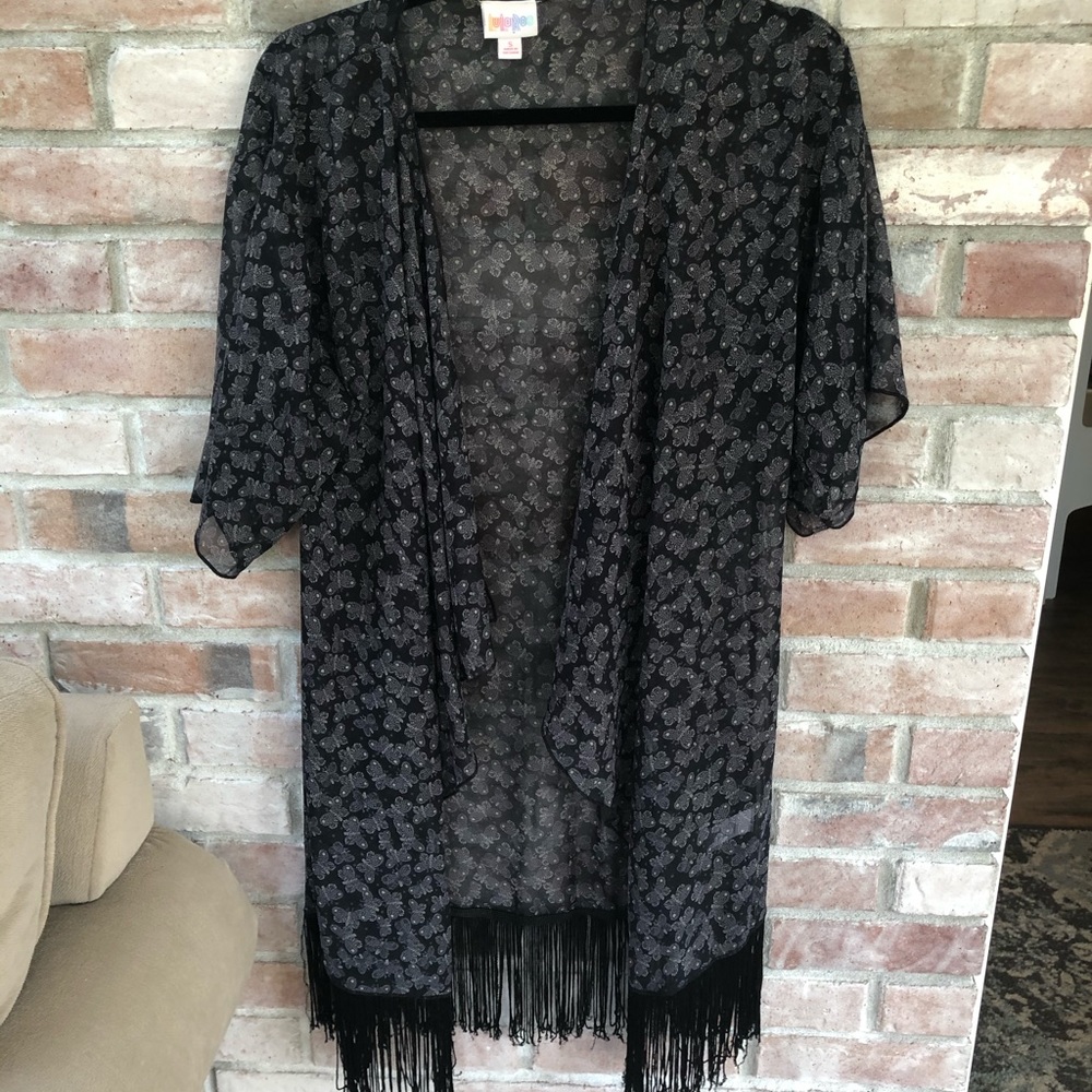 LuLaRoe S Navy Sheer Butterfly Monroe with Fringe
